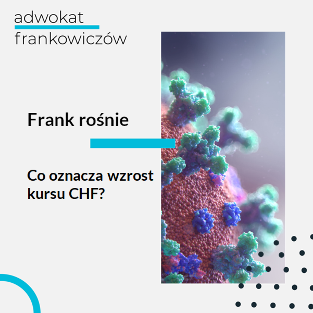 Grafika ilustrująca artykuł na temat: koronawirus a kurs franka. Koronawirus Tekst na grafice: Frank rośnie co oznacza wzrost kursu CHF